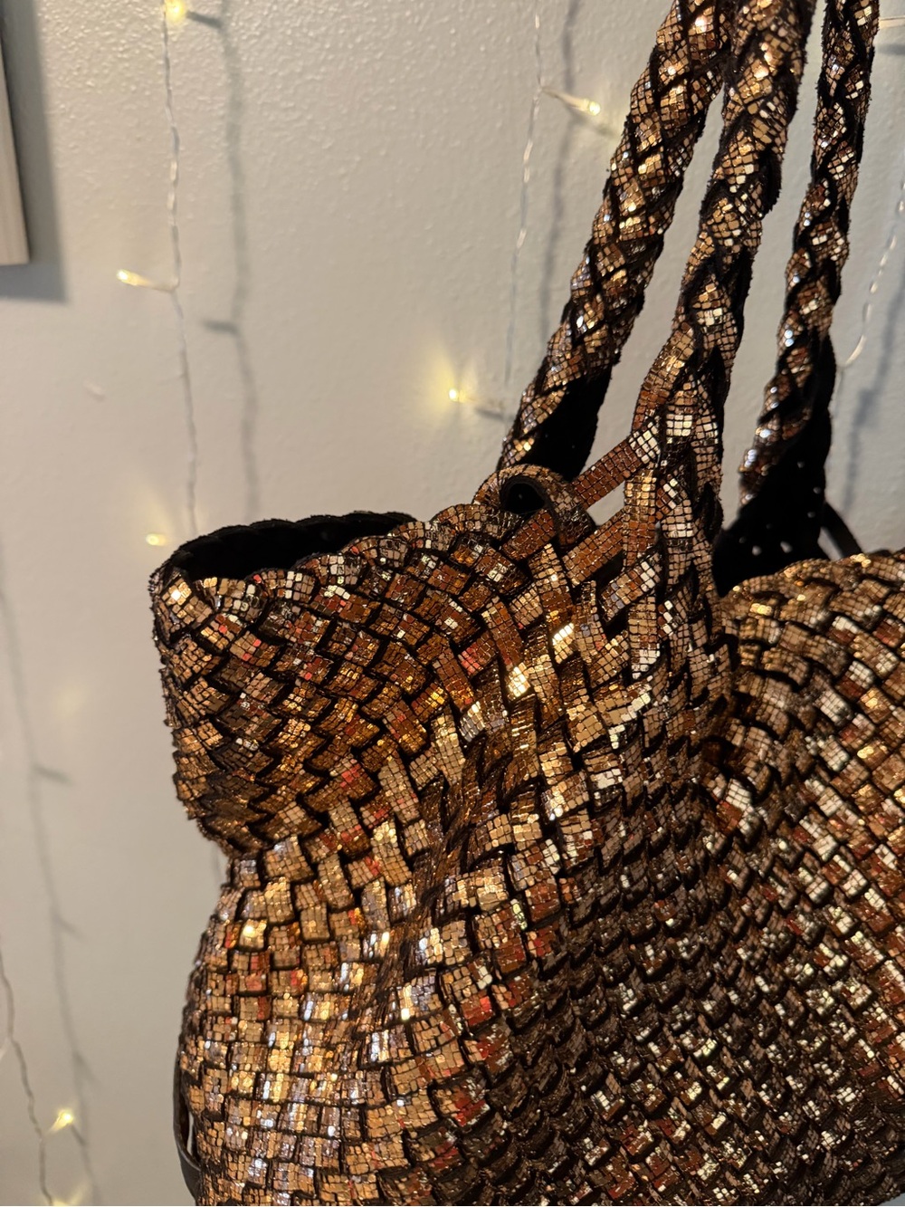 NAGHEDI Metallic Bronze Woven Tote Bag & Matching Zip Pouch Set - Picture 7 of 17